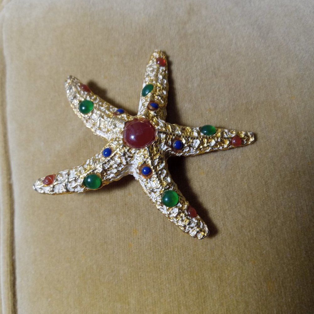 Rare Vintage Zentall Starfish Brooch Pin Signed Gold with Faux Stones